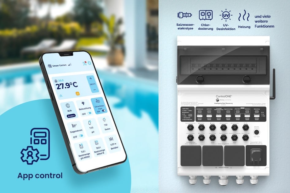 Intelligente Poolsteuerung iControlPro inkl. Stromverteiler und optionaler Pooldesinfektion