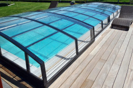 Keramik Pool Komplettset Cera Bay Cubic mit Skimmer Pool  Poolgröße 3,2 x 6,5m | Überdachung Liberty 4.5x8.5m