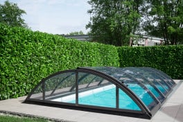 Keramik Pool Komplettset Cera Bay Cubic mit Skimmer Pool  Poolgröße 3,8 x 9,5m | Überdachung Base Clear 5.0x10.6m