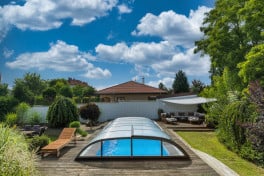 Keramik Pool Komplettset Cera Bay Cubic mit Skimmer Pool  Poolgröße 3,2 x 6,5m | Überdachung Harmony 4.7x8.5m